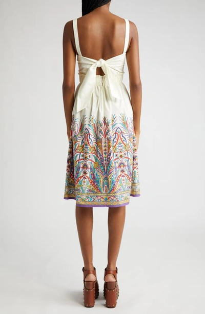 Shop Etro Placed Paisley Print Tie Back Cotton Sundress In Print On White Base