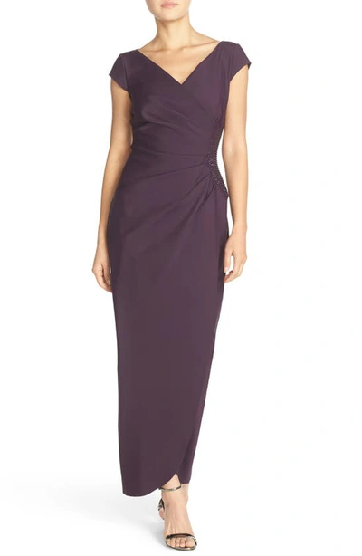 Shop Alex Evenings Embellished Jersey Column Gown In Aubergine