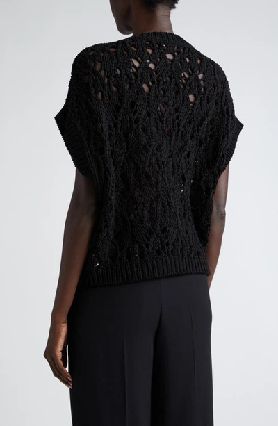 Shop Brunello Cucinelli Open Cable Stitch Short Sleeve Sweater In Black