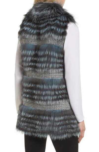 Shop Diane Von Furstenberg Knit Vest With Genuine Fox Fur Trim In Smoke Blue