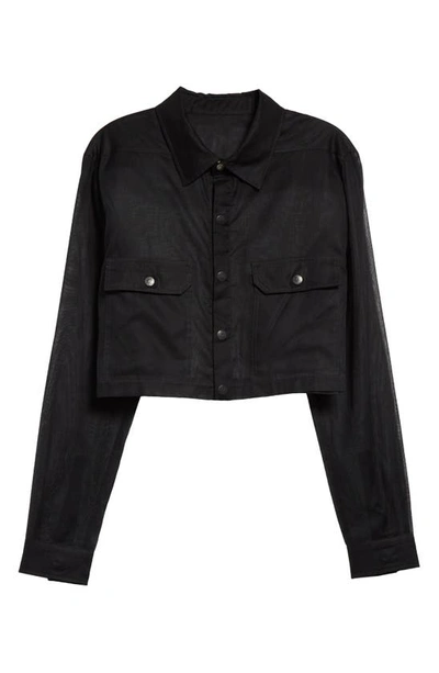 Shop Rick Owens Lido Crop Long Sleeve Cotton Shirt In Black