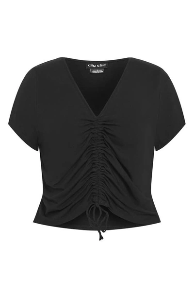 Shop City Chic Rylee Drawstring Ruched Top In Black