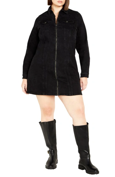 Shop City Chic Oaklyn Long Sleeve Denim Dress In Black Wash