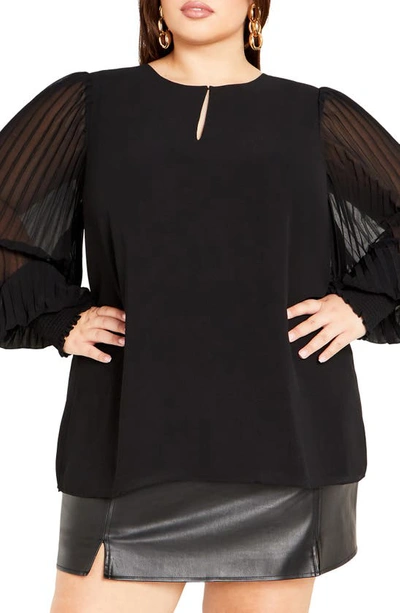Shop City Chic Katalina Cutout Pleated Sleeve Top In Black