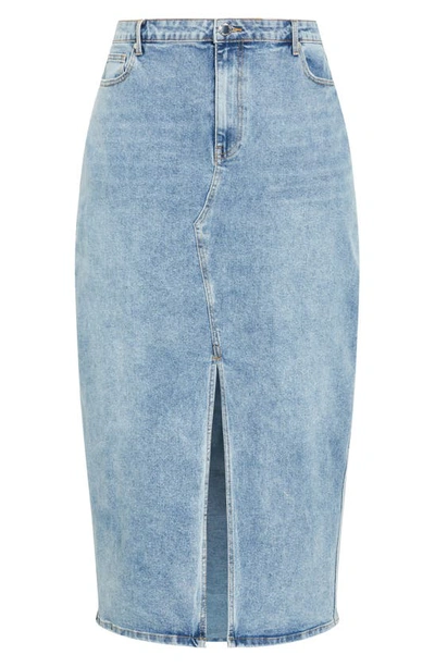 Shop City Chic Oaklyn Front Slit Midi Denim Skirt In Mid Denim