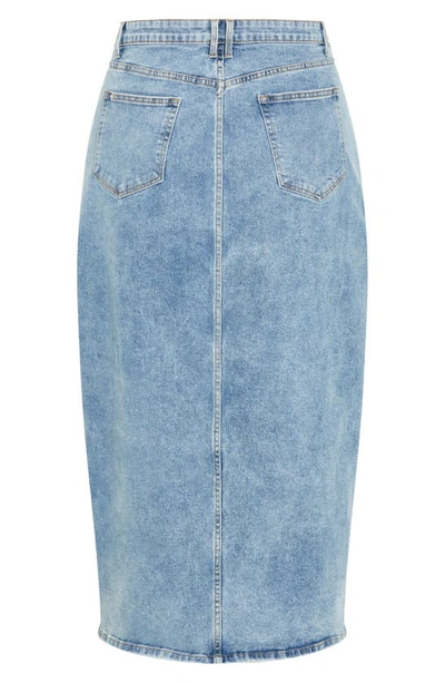 Shop City Chic Oaklyn Front Slit Midi Denim Skirt In Mid Denim