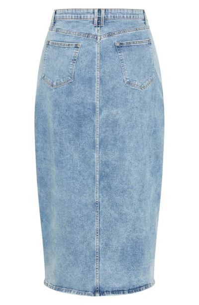 City Chic Oaklyn Front Slit Midi Denim Skirt In Mid Denim