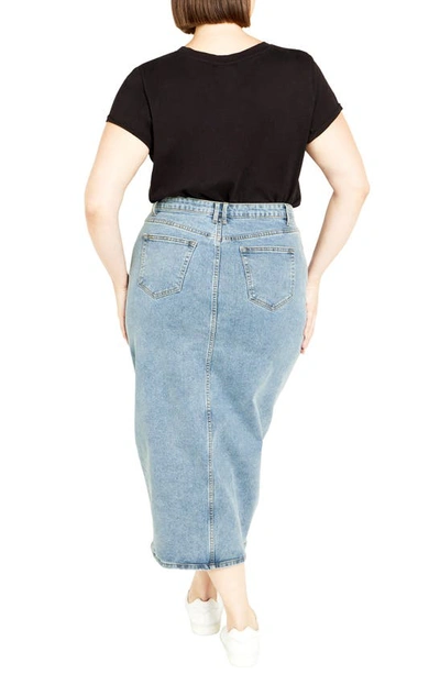 Shop City Chic Oaklyn Front Slit Midi Denim Skirt In Mid Denim