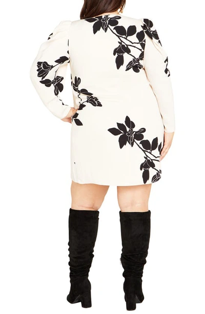 Shop City Chic Katalina Floral Long Sleeve Minidress In Ivory Katalina