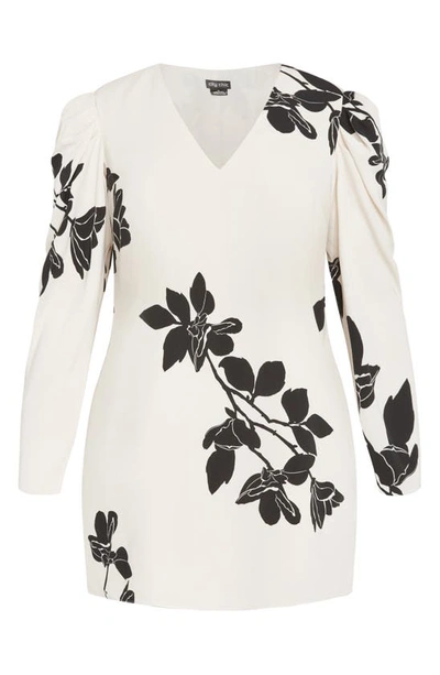 Shop City Chic Katalina Floral Long Sleeve Minidress In Ivory Katalina