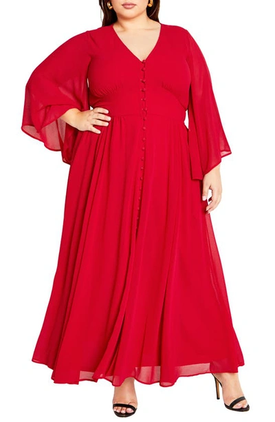 Shop City Chic Katalina Long Sleeve Maxi Dress In Cherry
