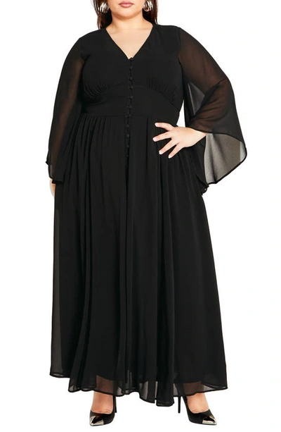 Shop City Chic Katalina Long Sleeve Maxi Dress In Black