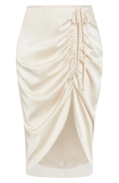 Shop City Chic Rylie Ruched Satin Skirt In Oat