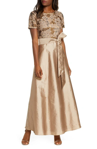 Shop Pisarro Nights Beaded Taffeta Gown In Gold