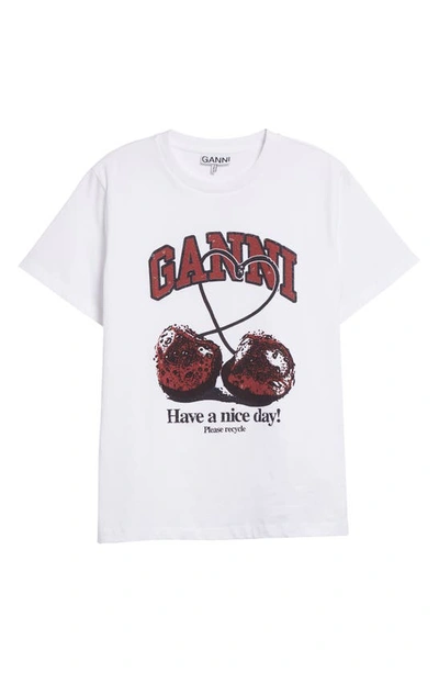 Shop Ganni Cherry Cotton Graphic T-shirt In Bright White