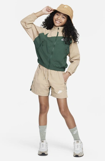 Shop Nike Kids' Amplify Nylon Athletic Shorts In Hemp/ Fir/ White