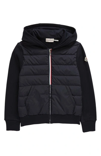 Shop Moncler Kids' Down Fill Hoodie In Blue Navy