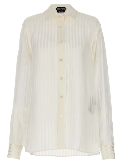 Shop Tom Ford Striped Silk Shirt Shirt, Blouse In White