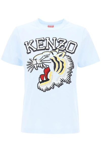 Shop Kenzo Tiger Varsity Crew Neck T Shirt In Light Blue