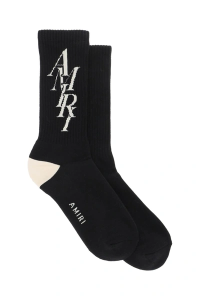 Shop Amiri Stack Logo Socks In Black