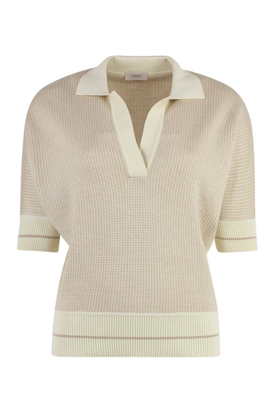 Shop Agnona Contrast Trim Knitted Polo Shirt In Beige