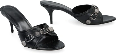 Shop Balenciaga Cagole 70 Leather Sandals In Black