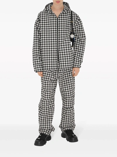 Shop Burberry Men Houndstooth Trousers In Black Ip Pat