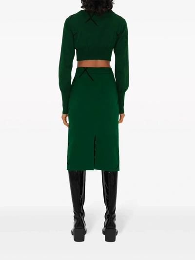 Shop Burberry Women Check Knit Midi Skirt In Ivy