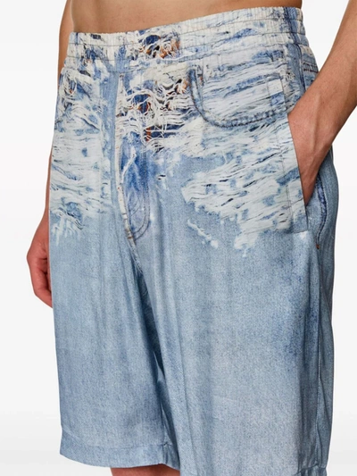 Shop Diesel Men Denim Printed Shorts In 01 Blue