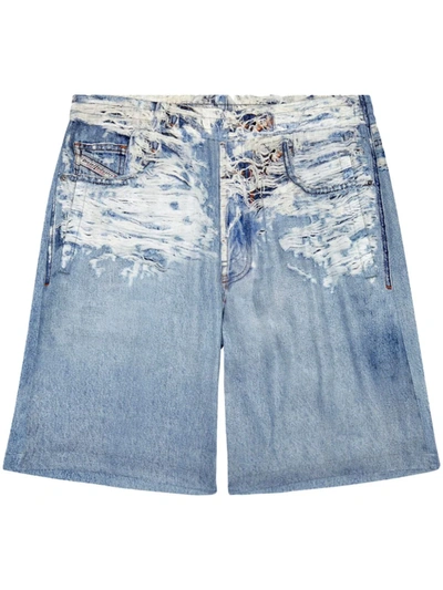 Shop Diesel Men Denim Printed Shorts In 01 Blue
