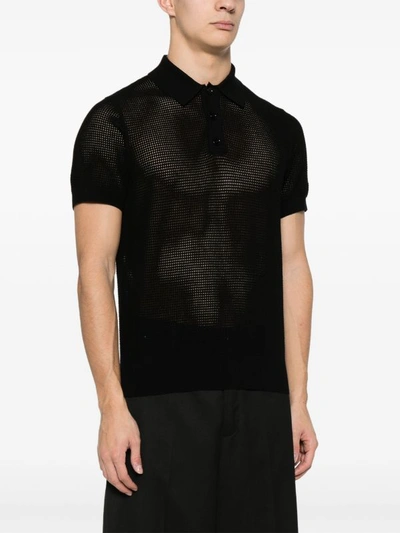 Shop Dries Van Noten Men See-through Polo Shirt In 900 Black