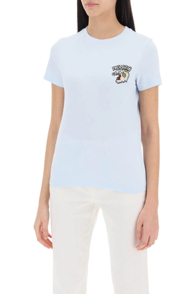 Shop Kenzo Crew-neck T-shirt With Embroidery In Blue