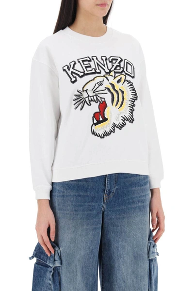 Shop Kenzo Tiger Varsity Crew-neck Sweatshirt In White