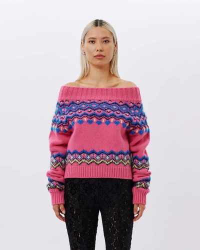 Shop Andersson Bell Tako Nordic Off-shoulder Knit Top In Pink