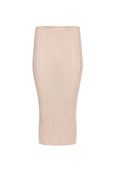 Danielle Guizio Ny Slinky Rib Knit Midi Skirt In Silver