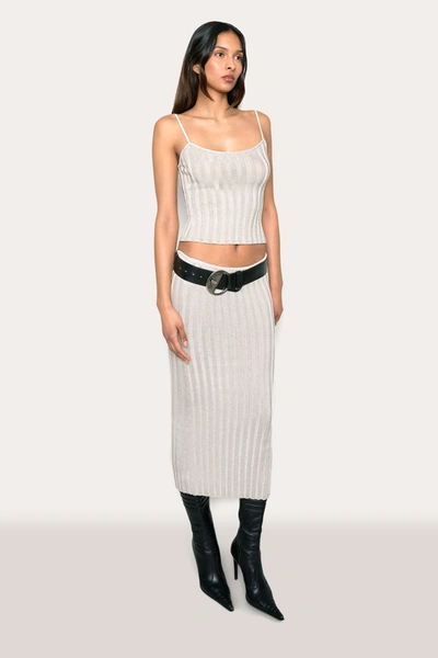 Danielle Guizio Ny Slinky Rib Knit Midi Skirt In Silver