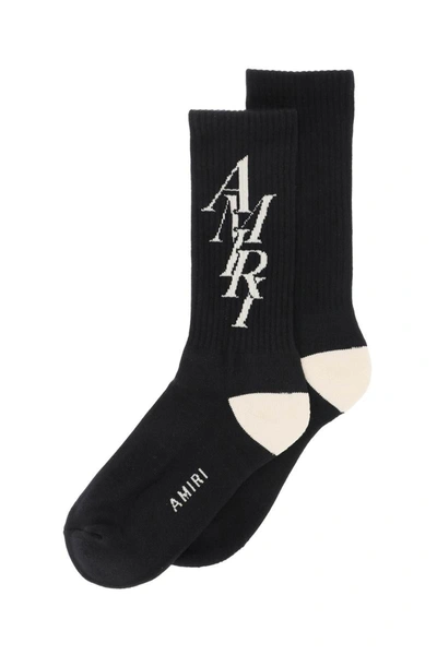 Shop Amiri Stack Logo Socks In Black