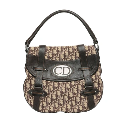 Shop Dior Brown Oblique Canvas And Leather Cd Logo Flap Hobo Bag In Beige