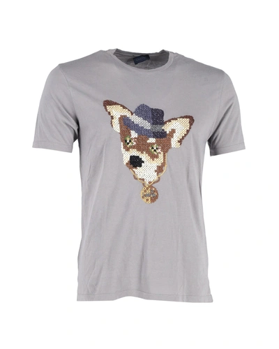 Shop Lanvin Embroidered Dog T-shirt In Grey Cotton