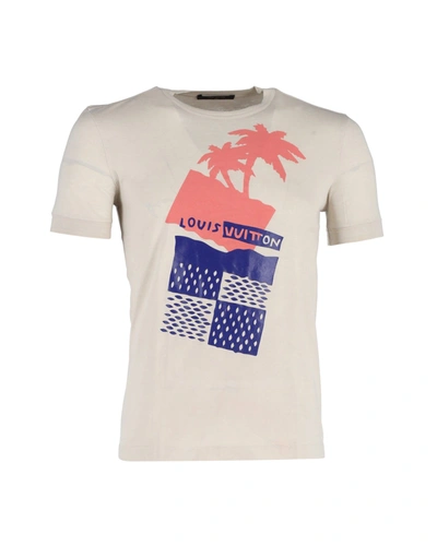 Pre-owned Louis Vuitton Palm Tree Logo T-shirt In Beige Cotton