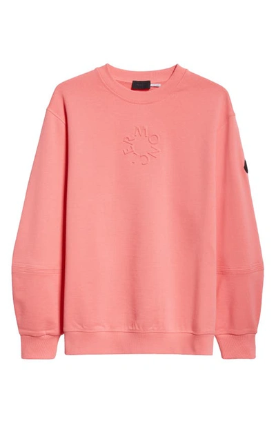 Shop Moncler Embossed Logo Crewneck Sweatshirt In Desert Rose
