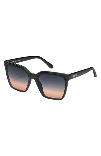 Shop Quay Level Up 51mm Square Sunglasses In Matte Black/ Black Fade Coral