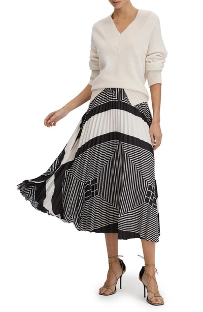 Shop Reiss Gabi Mixed Print Pleated Skirt In Black/ Cream