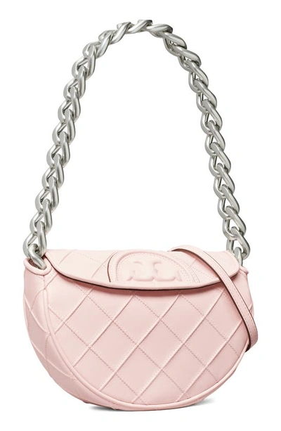 Shop Tory Burch Mini Fleming Soft Crescent Shoulder Bag In Pale Pink