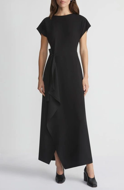 Shop Lafayette 148 Tie Front Draped Crepe Dress In Black