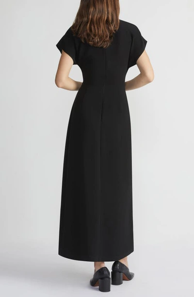 Shop Lafayette 148 Tie Front Draped Crepe Dress In Black