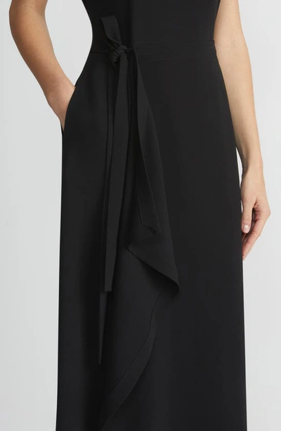 Shop Lafayette 148 Tie Front Draped Crepe Dress In Black