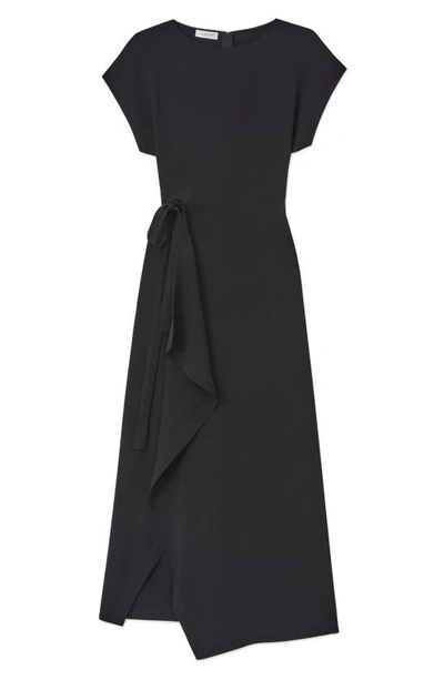 Shop Lafayette 148 Tie Front Draped Crepe Dress In Black