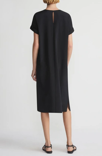 Shop Lafayette 148 Roll Cuff Silk Stretch Georgette T-shirt Dress In Black