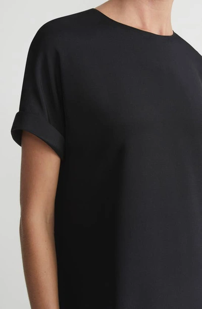 Shop Lafayette 148 Roll Cuff Silk Stretch Georgette T-shirt Dress In Black